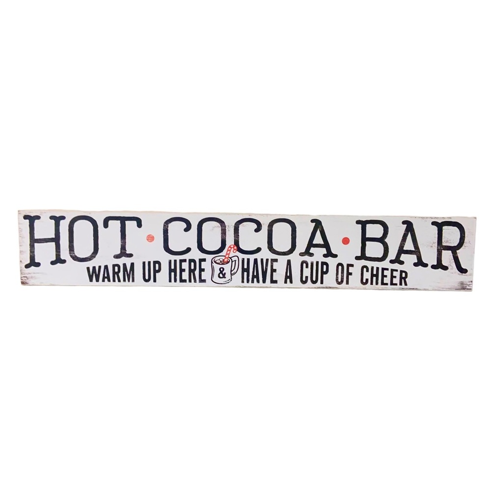 Hot Cocoa White Wood Christmas Hanging Sign Wall Decor